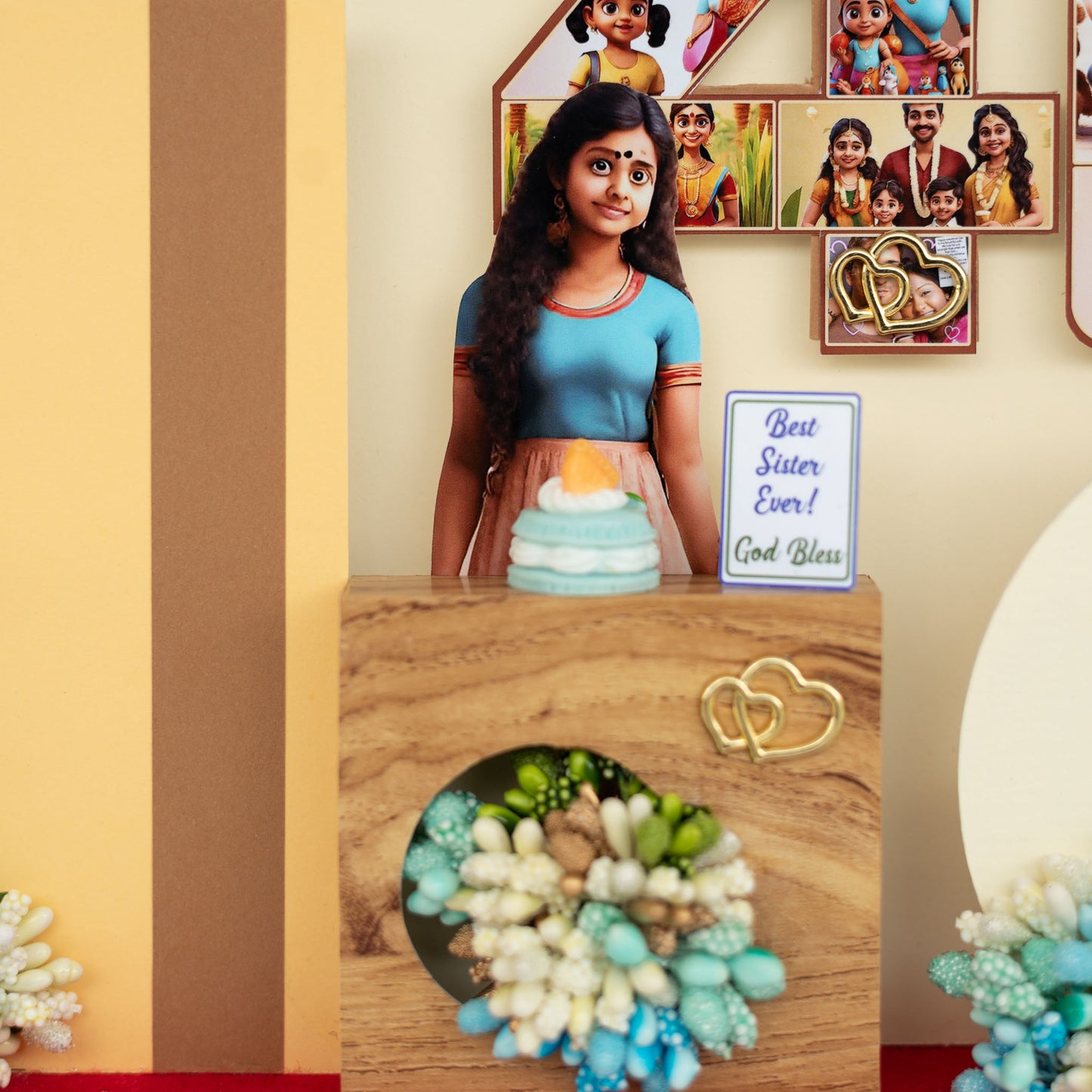 Personalized A4 Miniature Shadow Box | Birthday Decor with Mini Flowers & Balloons