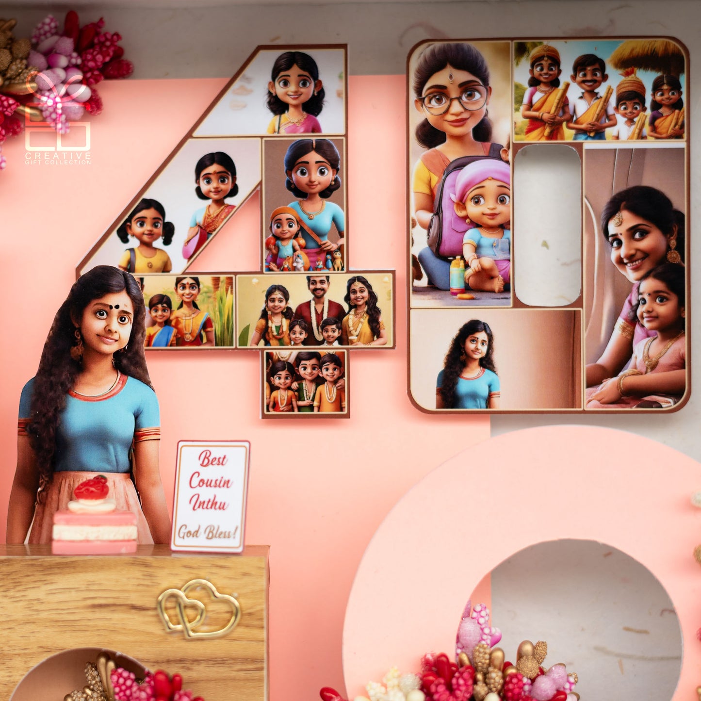 Personalized A4 Miniature Shadow Box | Birthday Decor with Mini Flowers & Balloons