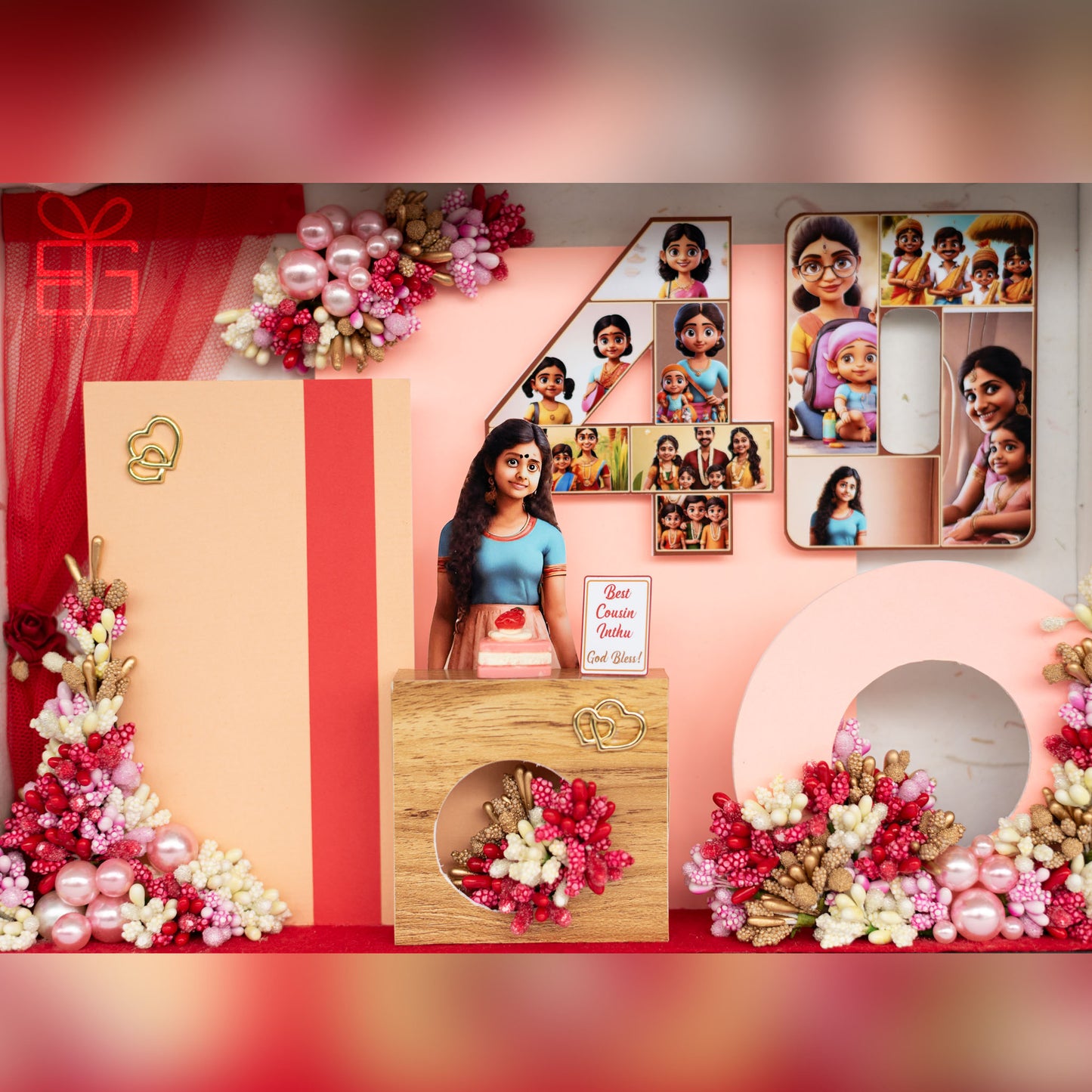 Personalized A4 Miniature Shadow Box | Birthday Decor with Mini Flowers & Balloons