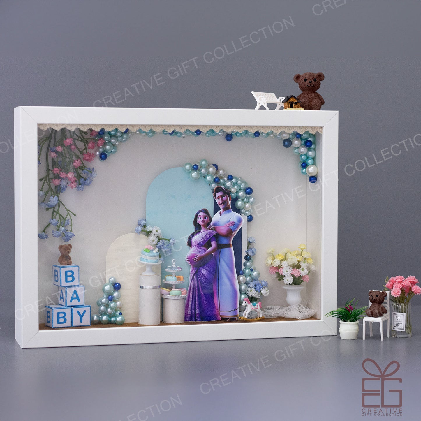 Personalized A4 Miniature Shadow Box | Baby Shower Deco