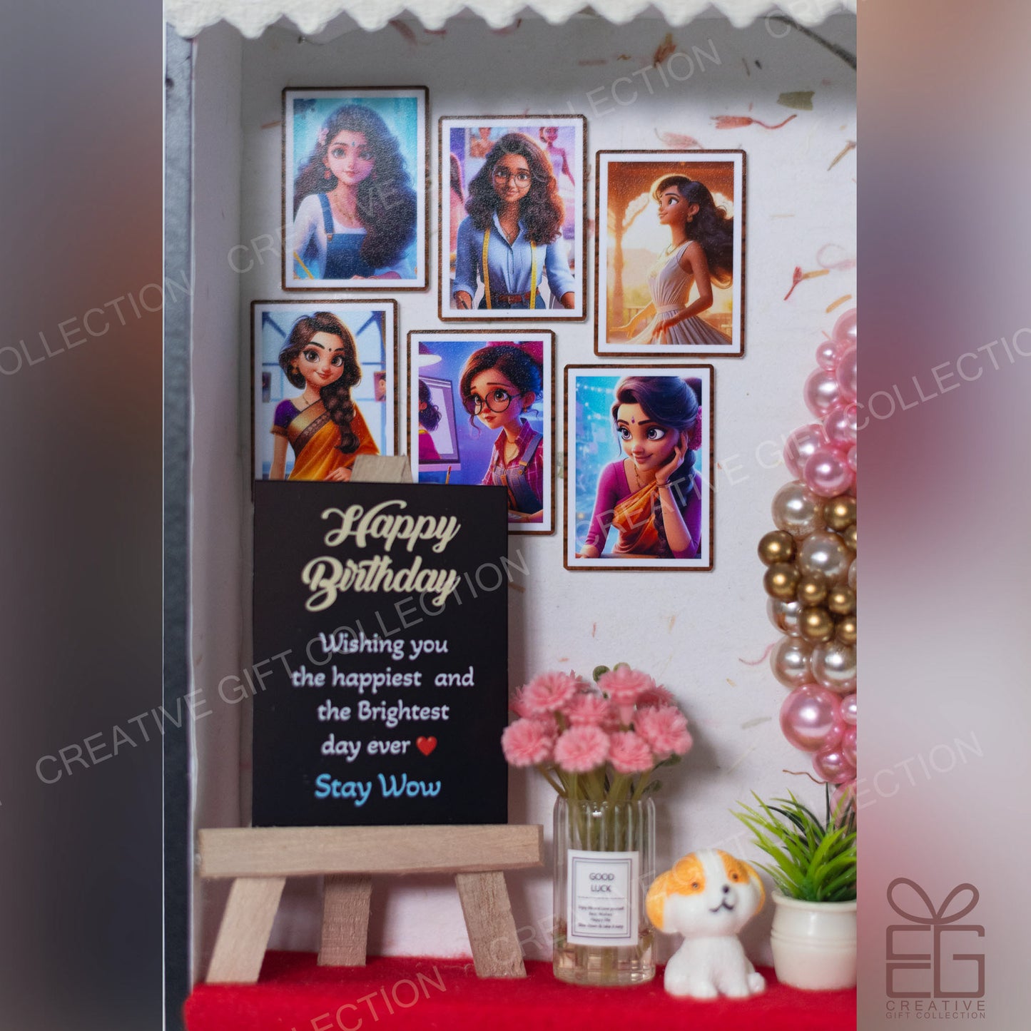 Personalized A4 Miniature Shadow Box | Balloon Garland on Round Arch Deco