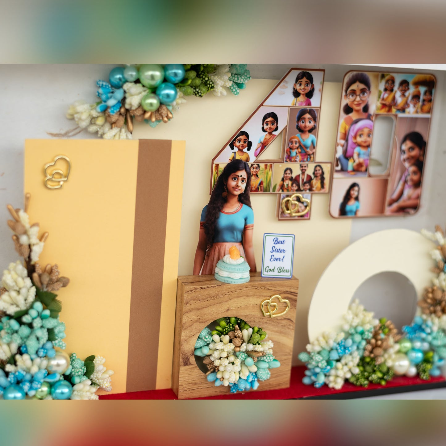 Personalized A4 Miniature Shadow Box | Birthday Decor with Mini Flowers & Balloons