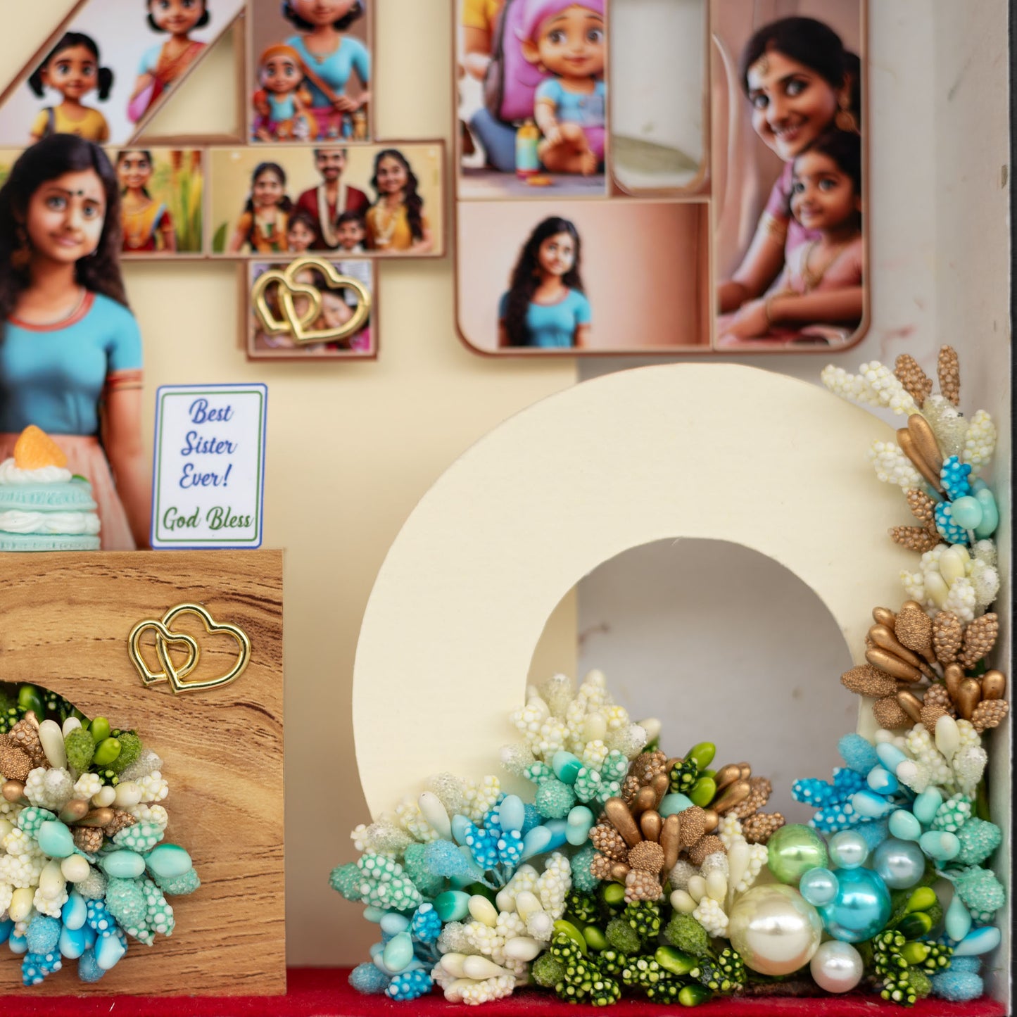 Personalized A4 Miniature Shadow Box | Birthday Decor with Mini Flowers & Balloons