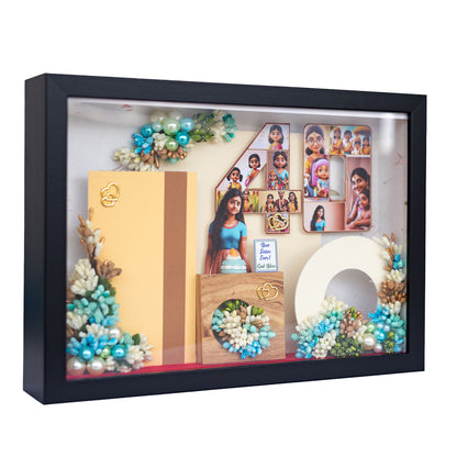 Personalized A4 Miniature Shadow Box | Birthday Decor with Mini Flowers & Balloons