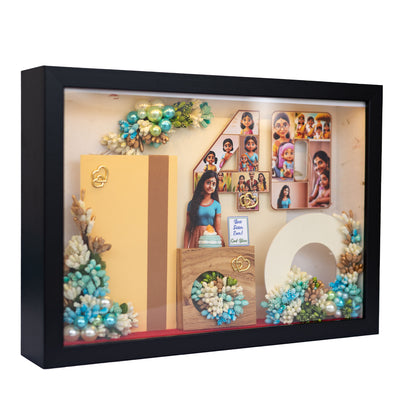 Personalized A4 Miniature Shadow Box | Birthday Decor with Mini Flowers & Balloons