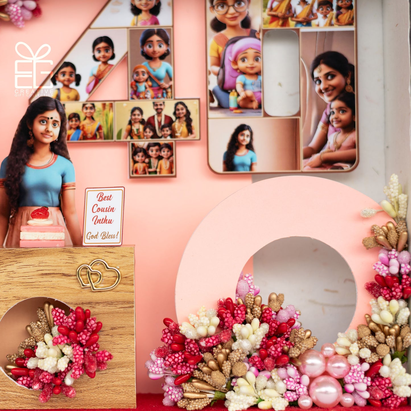 Personalized A4 Miniature Shadow Box | Birthday Decor with Mini Flowers & Balloons