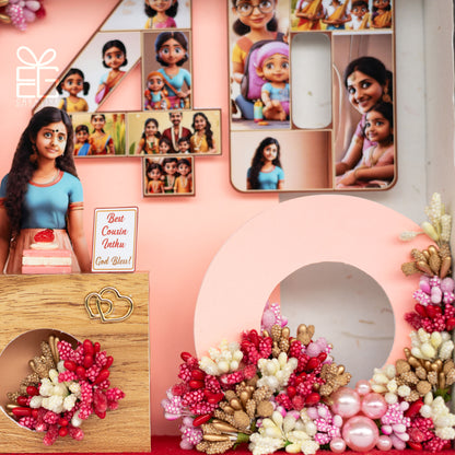 Personalized A4 Miniature Shadow Box | Birthday Decor with Mini Flowers & Balloons