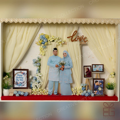 Personalized A4 Miniature Shadow Box | Floral Curtain wedding deco