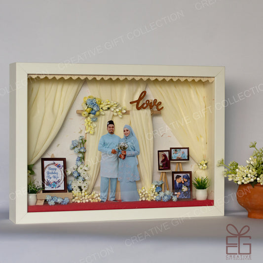 Personalized A4 Miniature Shadow Box | Floral Curtain wedding deco