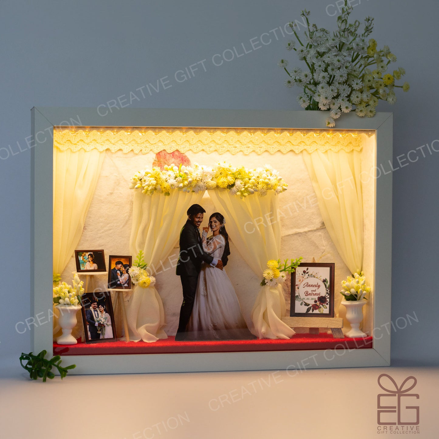 Personalized A4 Miniature Shadow Box | Floral Civil Wedding deco