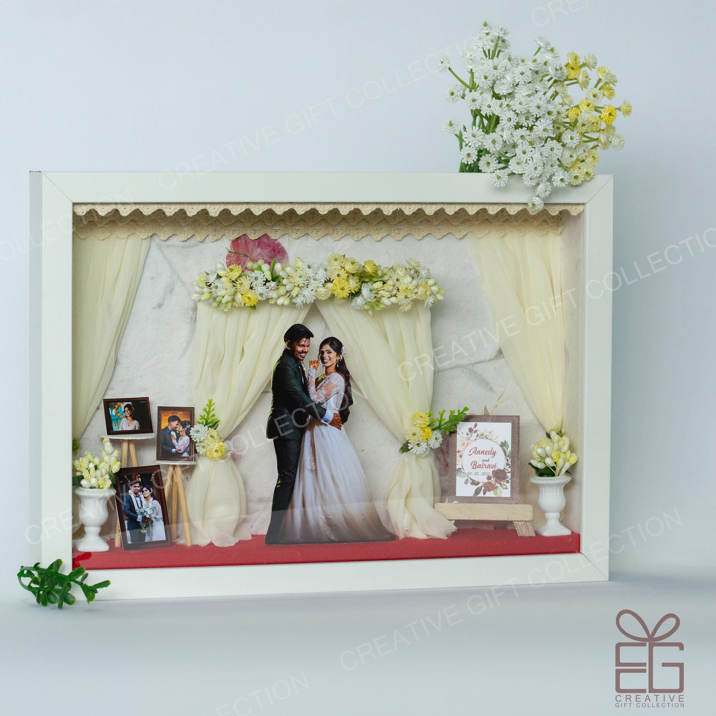 Personalized A4 Miniature Shadow Box | Floral Civil Wedding deco