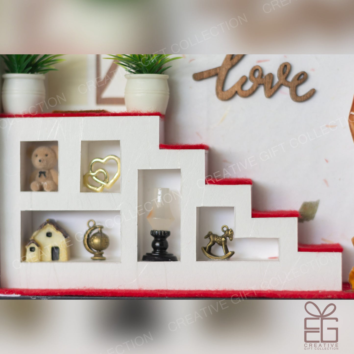 Personalized A4 Miniature Shadow Box | Stylish Staircase Display Cabinet