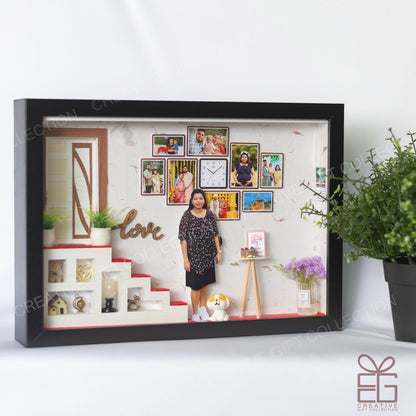 Personalized A4 Miniature Shadow Box | Stylish Staircase Display Cabinet