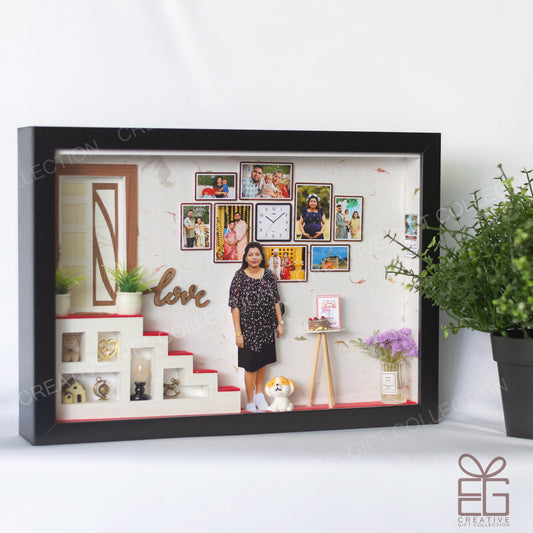 Personalized A4 Miniature Shadow Box | Stylish Staircase Display Cabinet