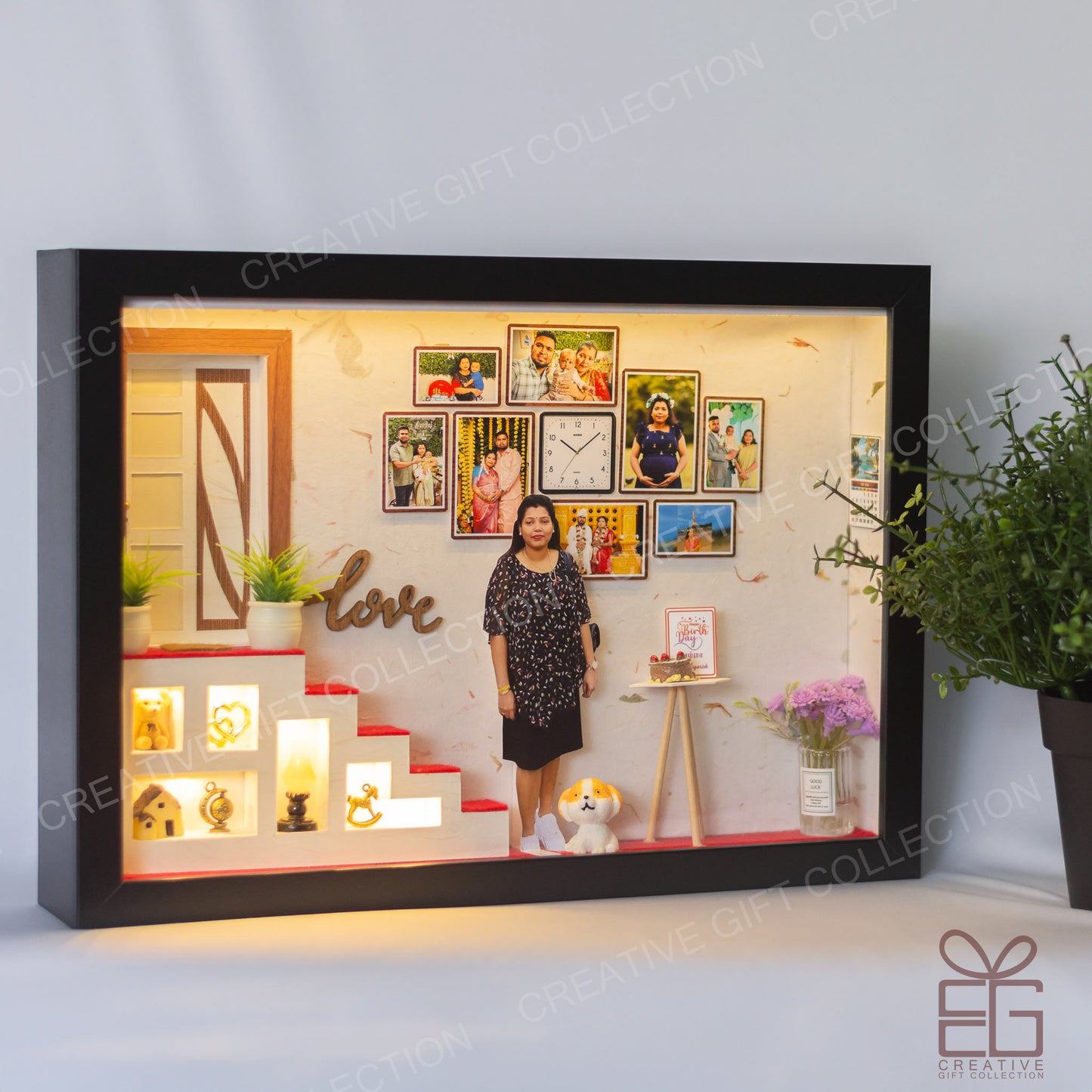 Personalized A4 Miniature Shadow Box | Stylish Staircase Display Cabinet