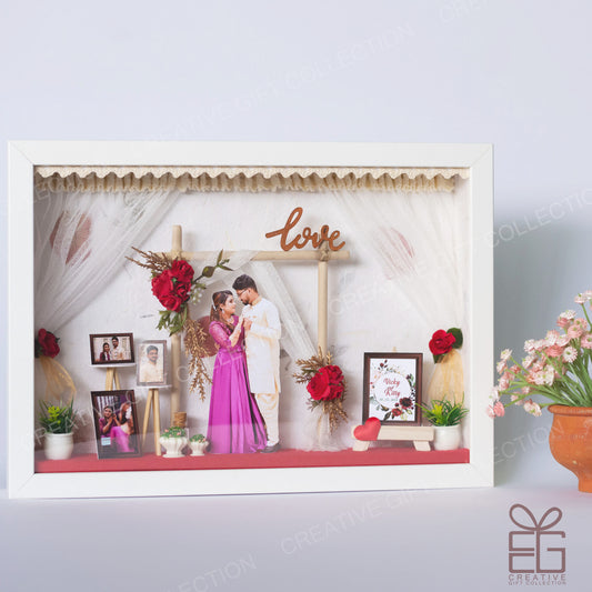 Personalized A4 Miniature Shadow Box | Wooden Arc Floral Wedding Decor