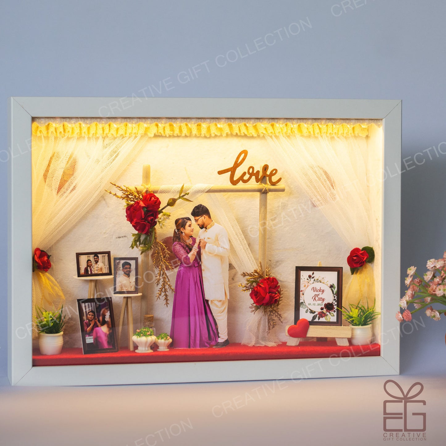 Personalized A4 Miniature Shadow Box | Wooden Arc Floral Wedding Decor